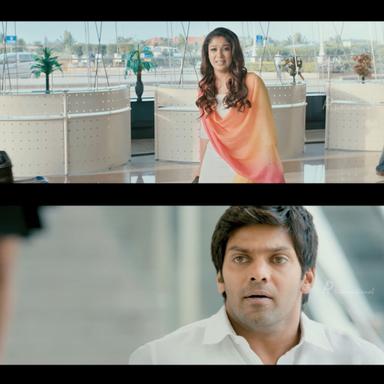 Raja Rani meme template with John (Arya) with Regina (Nayanthara)