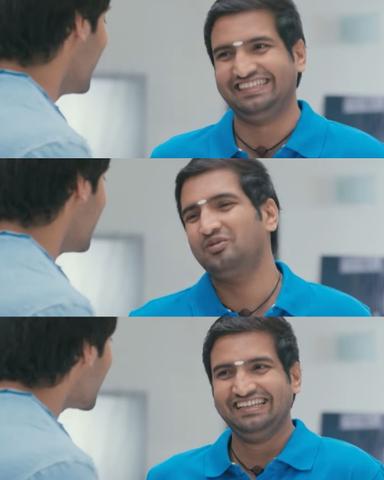 Raja Rani meme template with John (Arya) with Regina (Nayanthara) with Sarathy (Santhanam)