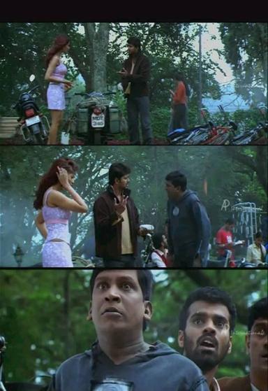 Sachein meme template with Shalini (Genelia D'Souza) with Ayyasamy (Arnold) (Vadivelu) with Sachin (Vijay)