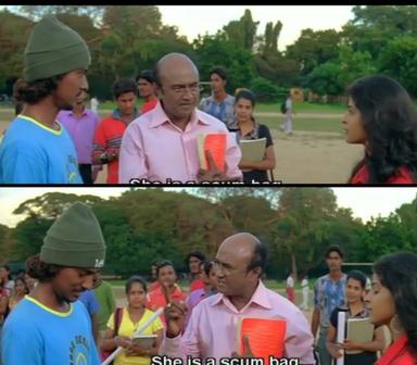 Santosh Subramaniam meme template with Kootha Perumal (M. S. Bhaskar)