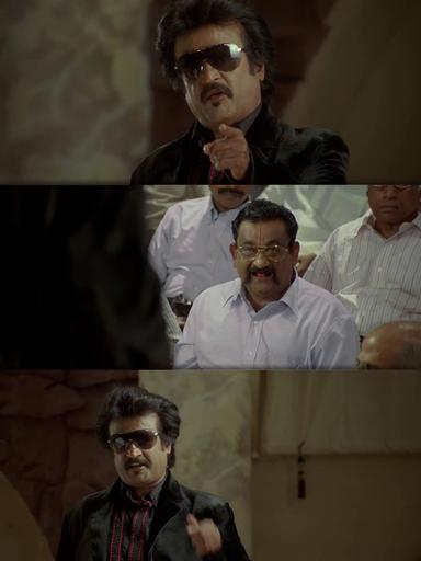 Sivaji: The Boss meme template with Sivaji Arumugam (Rajinikanth) with Arivu (Vivek)