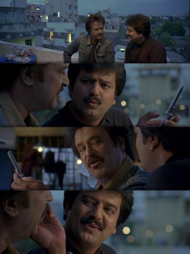 Sivaji: The Boss meme template with Sivaji Arumugam (Rajinikanth) with Arivu (Vivek)