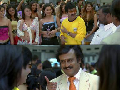 Sivaji: The Boss meme template with Sivaji Arumugam (Rajinikanth) with Arivu (Vivek)