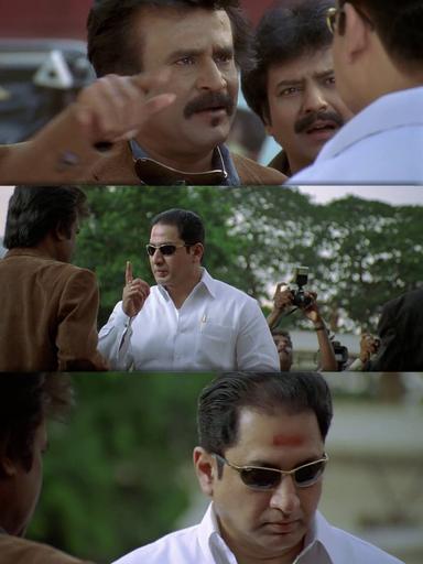 Sivaji: The Boss meme template with Sivaji Arumugam (Rajinikanth) with Arivu (Vivek)