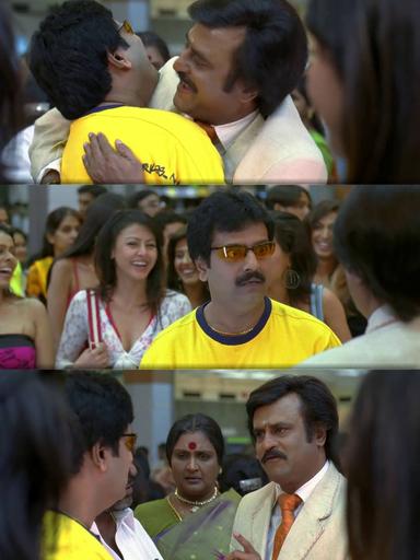 Sivaji: The Boss meme template with Sivaji Arumugam (Rajinikanth) with Arivu (Vivek)