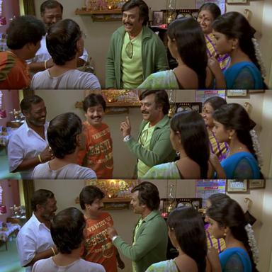 Sivaji: The Boss meme template with Sivaji Arumugam (Rajinikanth) with Arivu (Vivek)