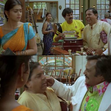 Sivaji: The Boss meme template with Sivaji Arumugam (Rajinikanth) with Arivu (Vivek)