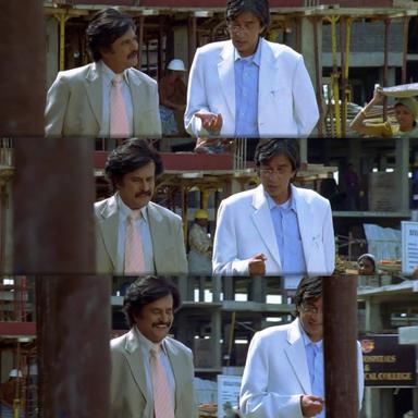 Sivaji: The Boss meme template with Sivaji Arumugam (Rajinikanth) with Arivu (Vivek)