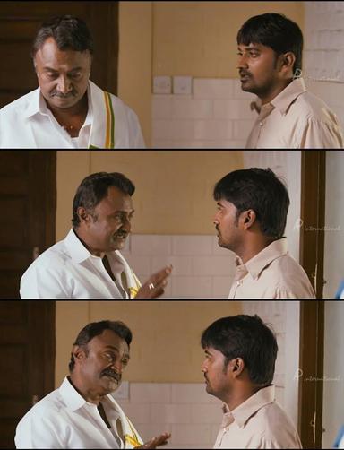 Soodhu Kavvum meme template with Gnanodayam (M. S. Bhaskar) with Arumai Pragasam (Karunakaran)