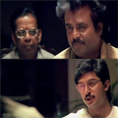 Thalapathi meme template with Surya (Rajinikanth) with Arjun (Arvind Swamy) with Panthulu (Nagesh)