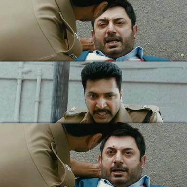 Thani Oruvan meme template with Mithran IPS (Jayam Ravi) with Dr. Siddharth Abhimanyu (Arvind Swamy)