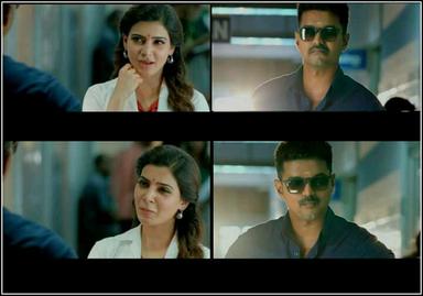 Theri meme template with Joseph Kuruvilla/Vijay Kumar/ Dharmeshwar (Vijay) with Mithra (Samantha Ruth Prabhu)