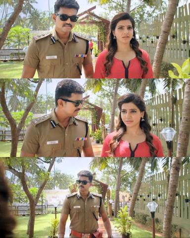 Theri meme template with Joseph Kuruvilla/Vijay Kumar/ Dharmeshwar (Vijay) with Mithra (Samantha Ruth Prabhu)