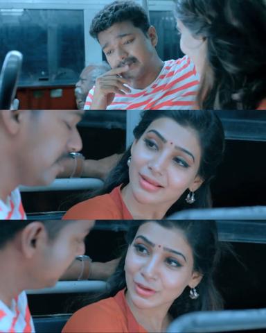 Theri meme template with Joseph Kuruvilla/Vijay Kumar/ Dharmeshwar (Vijay) with Mithra (Samantha Ruth Prabhu)