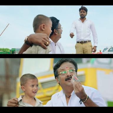 Theri meme template with Joseph Kuruvilla/Vijay Kumar/ Dharmeshwar (Vijay) with Rathnam (N. Azhagamperumal)