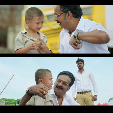 Theri meme template with Joseph Kuruvilla/Vijay Kumar/ Dharmeshwar (Vijay) with Rathnam (N. Azhagamperumal)