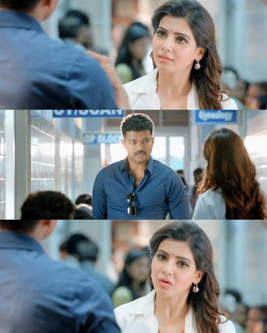 Theri meme template with Joseph Kuruvilla/Vijay Kumar/ Dharmeshwar (Vijay) with Mithra (Samantha Ruth Prabhu)