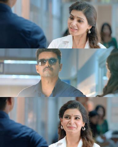 Theri meme template with Joseph Kuruvilla/Vijay Kumar/ Dharmeshwar (Vijay) with Mithra (Samantha Ruth Prabhu)