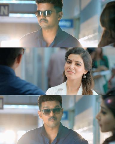 Theri meme template with Joseph Kuruvilla/Vijay Kumar/ Dharmeshwar (Vijay) with Mithra (Samantha Ruth Prabhu)