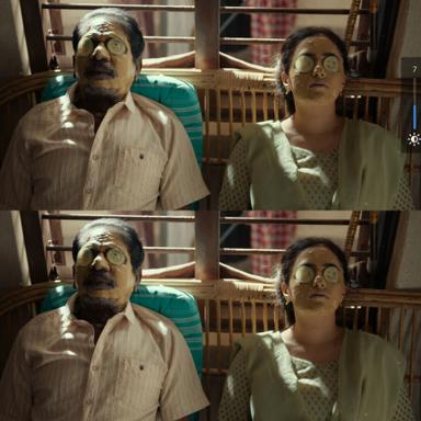 Thiruchitrambalam meme template with Shobana (Nithya Menen) with Thiruchitrambalam Sr. (Bharathiraja)