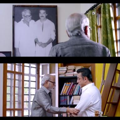 Uttama Villain meme template with Uttaman/Manoranjan (Kamal Haasan) with Margadarsi (K. Balachander)