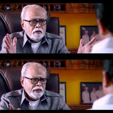 Uttama Villain meme template with Uttaman/Manoranjan (Kamal Haasan) with Margadarsi (K. Balachander)
