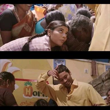 Vada Chennai meme template with Anbu (Dhanush) with Padma (Aishwarya Rajesh)