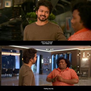 Varisu meme template with Vijay Rajendran (Vijay) with Kicha (Yogi Babu)