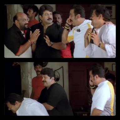 Vasool Raja MBBS meme template with Rajaraman Venkatraman (Vasool Raja) (Kamal Haasan) with Vatti (Prabhu) with Gangadharan (Santhana Bharathi) with Mani Raja (Madhan Bob)