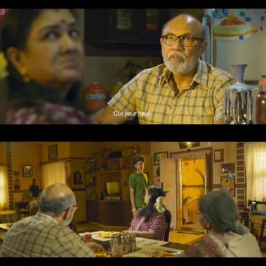 Veetla Vishesham meme template with S. Unnikrishnan (Sathyaraj)