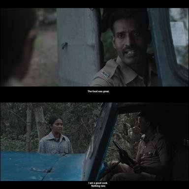 Viduthalai: Part I meme template with Kumaresan (Soori) with Tamilarasi (Bhavani Sre)