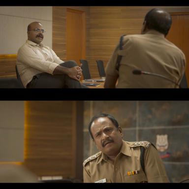 Vikram meme template with Police Chief Jose (Chemban Vinod Jose) with Commissioner of Police (G. Marimuthu)