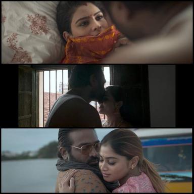 Vikram meme template with Sandhanam (Vijay Sethupathi) with Keykayi (Shivani Narayanan) with Sumitra (Myna Nandhini) with Kausalya (Maheswari Chanakyan)