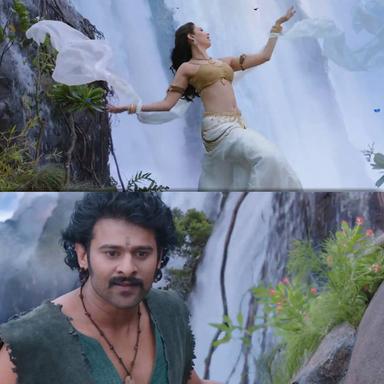 Bāhubali: The Beginning meme template with Amarendra Bāhubali / Mahendra "Sivudu" Bāhubali (Prabhas) with Avanthika (Tamannaah Bhatia)
