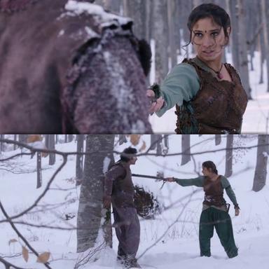 Bāhubali: The Beginning meme template with Amarendra Bāhubali / Mahendra "Sivudu" Bāhubali (Prabhas) with Sivagami (Ramya Krishnan)