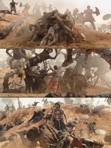 Bāhubali: The Beginning meme template with Sivagami (Ramya Krishnan) with Bijjaladeva (Nassar) with Amarendra Bāhubali / Mahendra "Sivudu" Bāhubali (Prabhas)