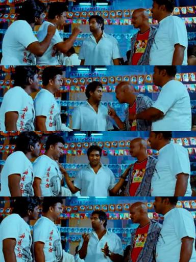 Boss Engira Baskaran meme template with Bhaskaran (Arya) with Nallathambi (Santhanam)