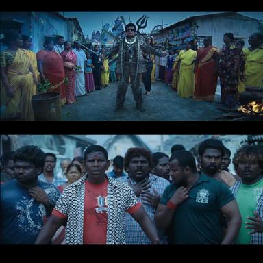 Enthiran meme template with Dr. Vaseegaran / Chitti (Rajinikanth) with Thug (Boxer Dheena)