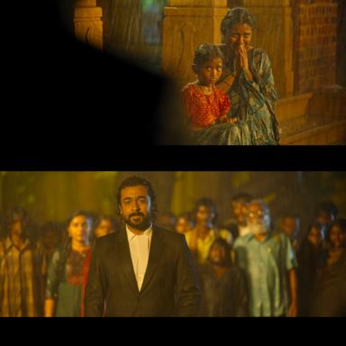 Jai Bhim meme template with Adv. Chandru (Suriya) with Sengani (Lijomol Jose)