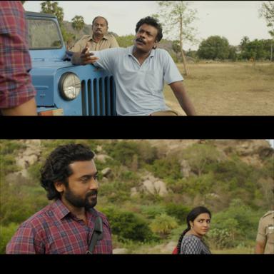 Jai Bhim meme template with Adv. Chandru (Suriya) with Public prosecutor Chellapandiyan (Guru Somasundaram)