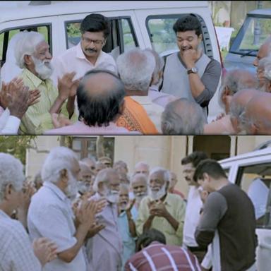Kaththi meme template with Kathiresan / Jeevanandham (Vijay)