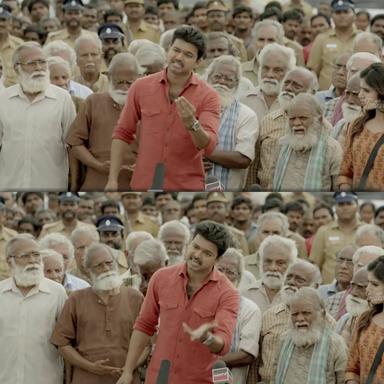 Kaththi meme template with Kathiresan / Jeevanandham (Vijay)