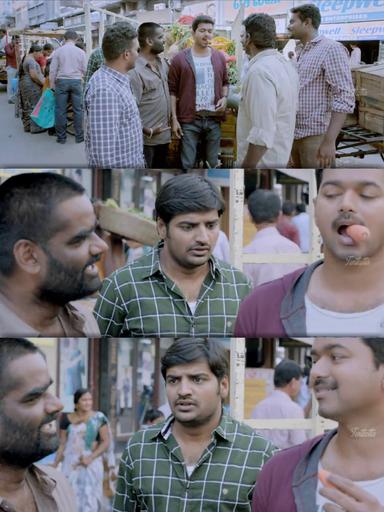 Kaththi meme template with Kathiresan / Jeevanandham (Vijay)