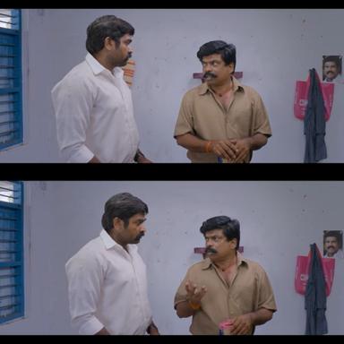 The Great Man meme template with Radhakrishnan (Vijay Sethupathi) with  (Saravana Sakthi)