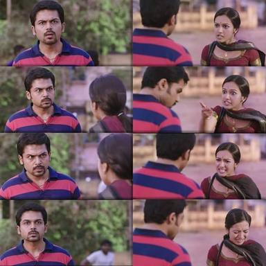 Madras meme template with Kaali (Karthi) with Kalaiarasi (Catherine Tresa)