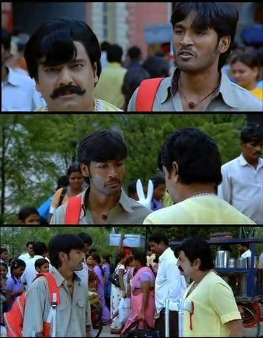 Padikathavan meme template with Radhakrishnan (Rocky) (Dhanush) with Assault Arumugam (Vivek)