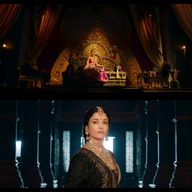 Ponniyin Selvan: Part I meme template with Nandini / Mandakini Devi (Aishwarya Rai Bachchan) with Young Nandini (Sara Arjun)