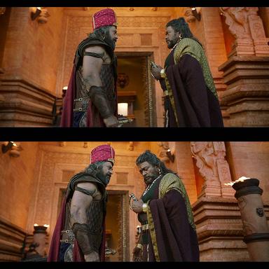 Ponniyin Selvan: Part II meme template with Periya Pazhuvettarayar (R. Sarathkumar) with Chinna Pazhuvettarayar (R. Parthiban)