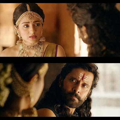 Ponniyin Selvan: Part II meme template with Kundavai (Trisha Krishnan) with Aditha Karikalan (Vikram)