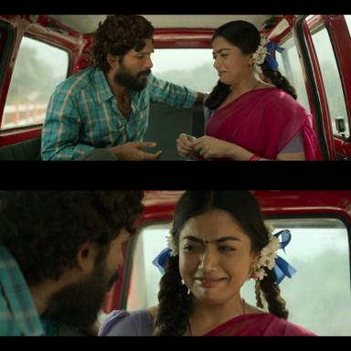 Pushpa: The Rise - Part 1 meme template with Pushpa Raj (Allu Arjun) with Kesava (Jagadeesh Prathap Bandari) with Srivalli (Rashmika Mandanna)